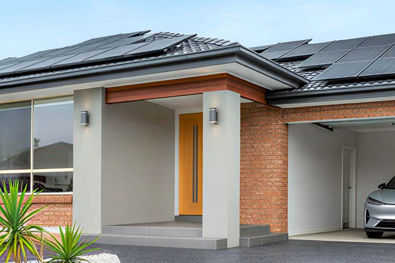 Residential home with solar panels on the roof