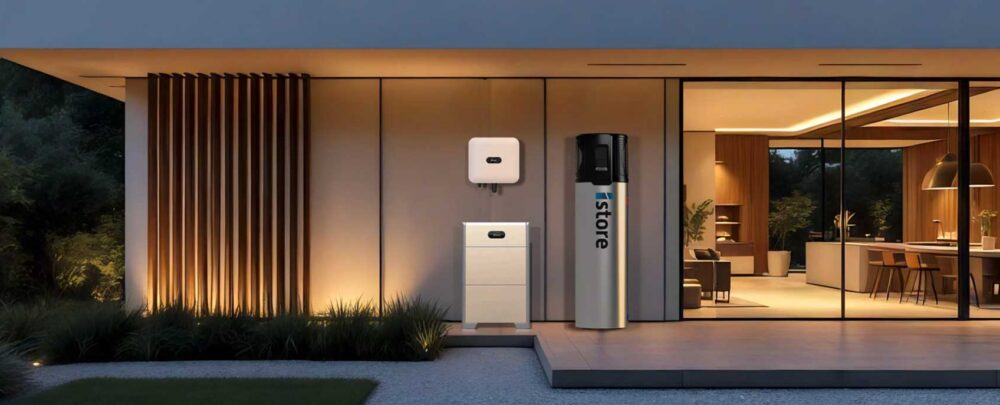 Hone with solar panels, battery storage and iStore hot water system