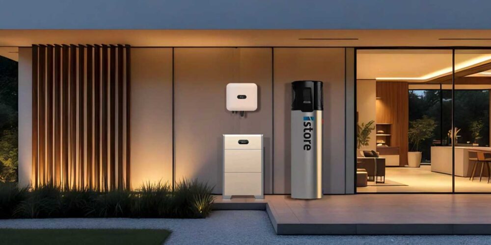Hone with solar panels, battery storage and iStore hot water system