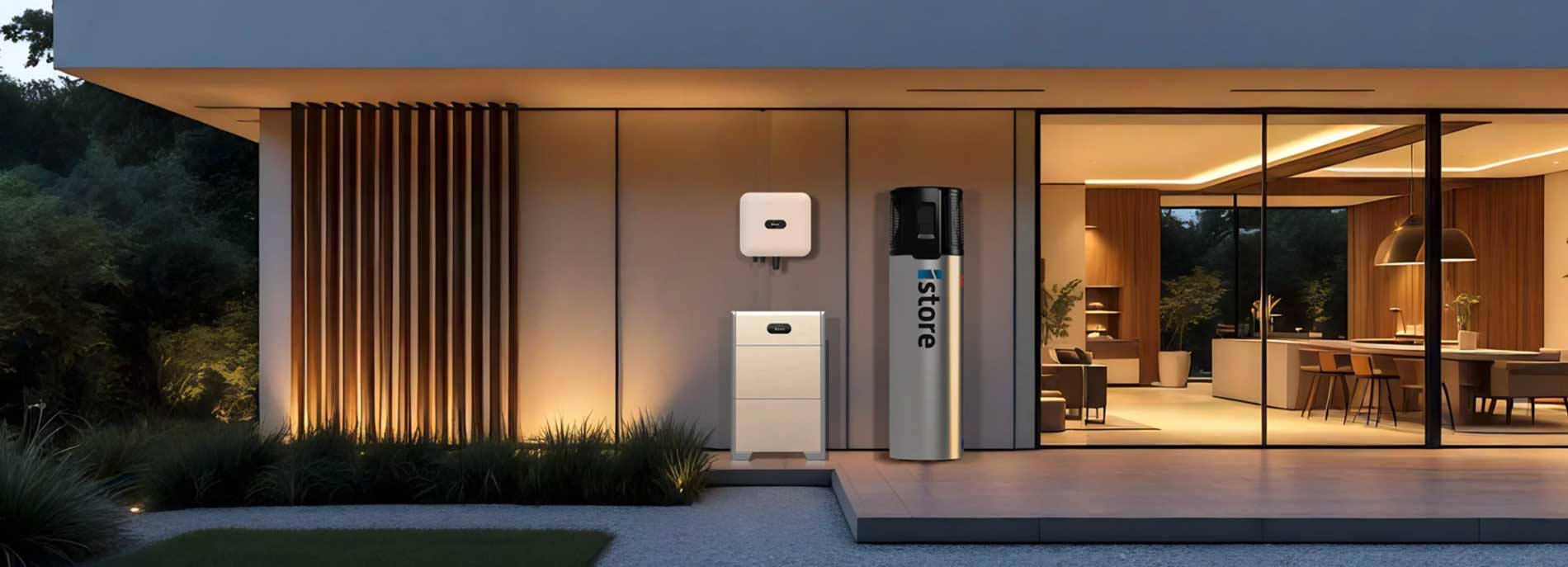 Hone with solar panels, battery storage and iStore hot water system